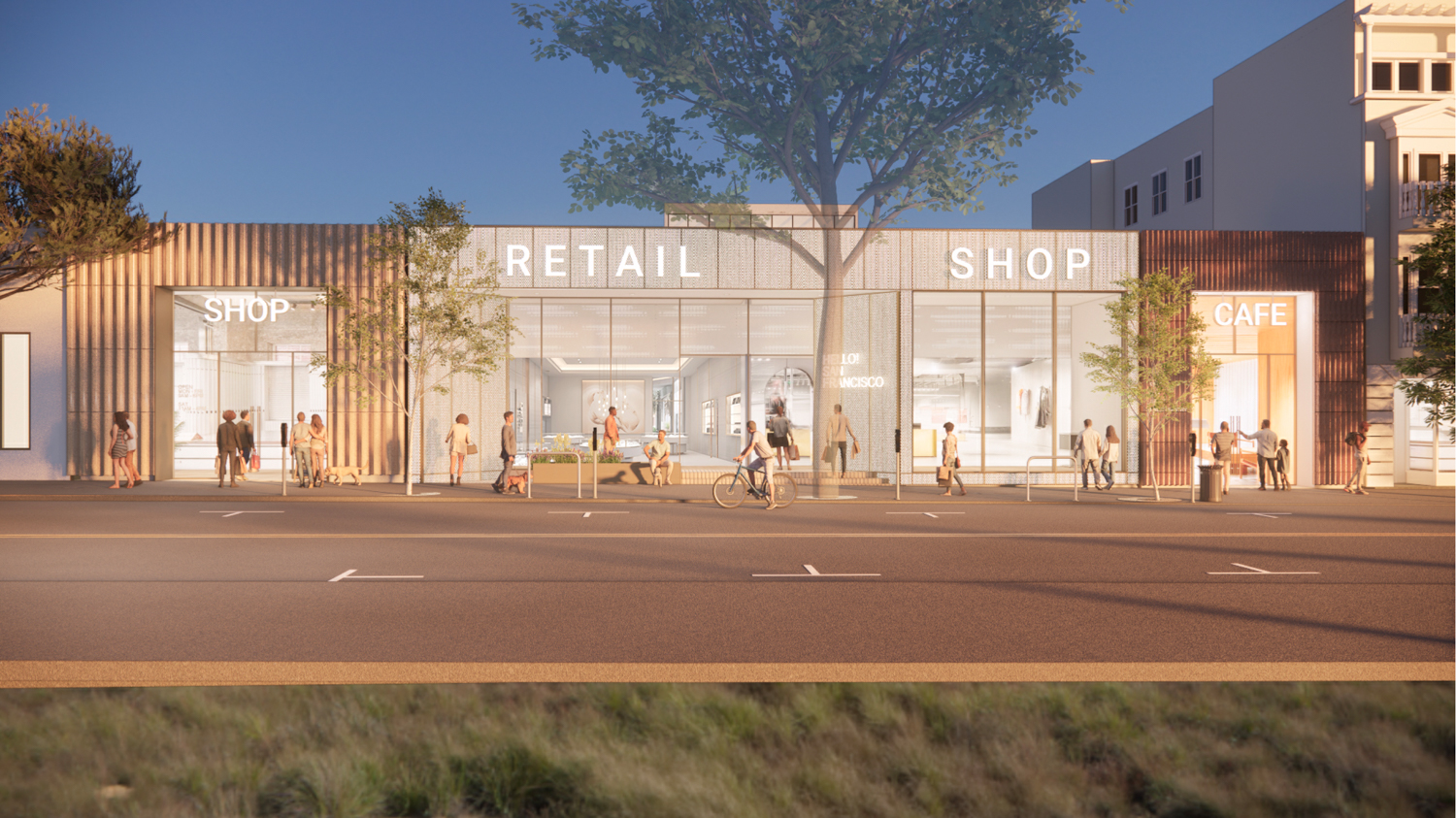 2055 Chestnut Street updated retail space, rendering by Jensen Architects