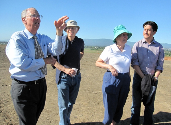 (L-R) Palo Alto Environmental Compliance Manager Phil Bobel, Councilman Greg Schmid, conservationist Emily Renzel and Mayor Sid Espinosa tour the newly opened 36-acre portion of Byxbee Park Friday morning. Photo by Gennady Sheyner/Palo Alto Online.