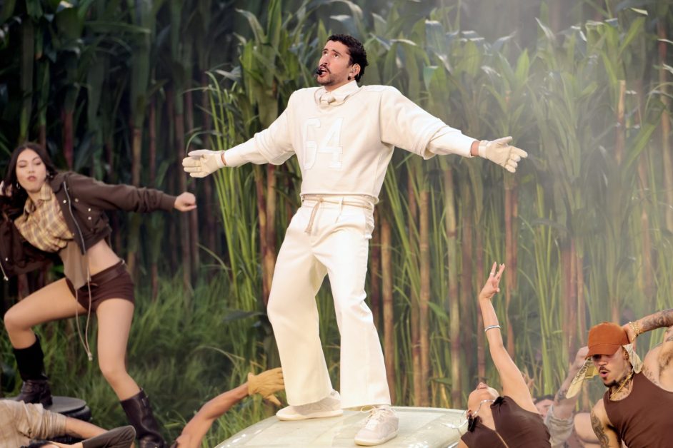 Bad Bunny performs onstage during the Apple Music Super Bowl LX Halftime Show at Levi's Stadium on February 08, 2026 in Santa Clara, California.