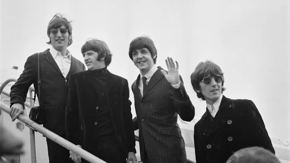 British rock group the Beatles leave London Airport for the USA, on their final tour, UK, 11th August 1966. From left to right, John Lennon, Ringo Starr, Paul McCartney and George Harrison.Evening Standard&sol;Hulton Archive&sol;Getty Images