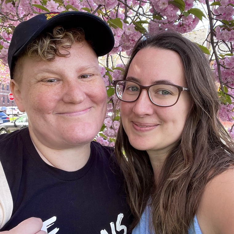 Natalie Reichel, right, of New York City, pictured with her wife, Red Faolan.