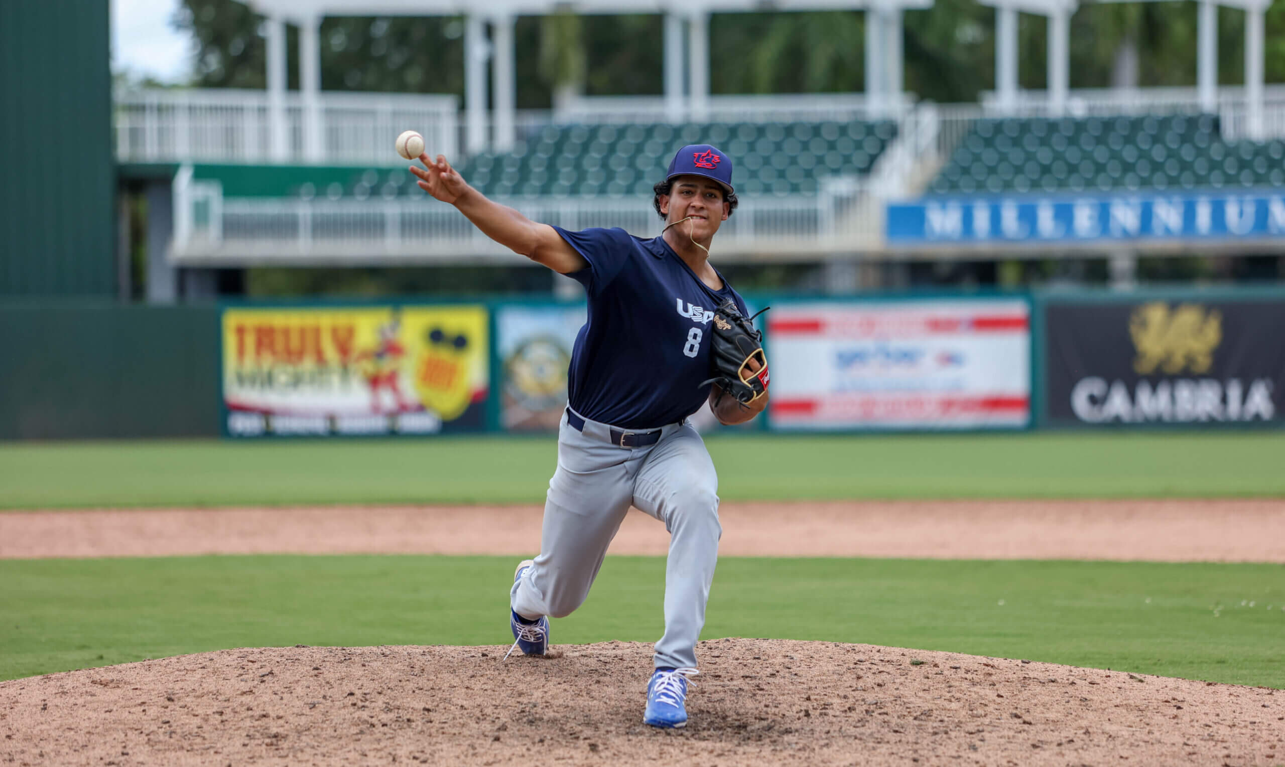 Charlee Soto pitches during a Team USA workout while he was in high school.