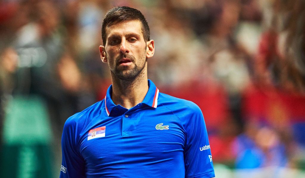 Novak Djokovic playing for Serbia in the Davis Cup