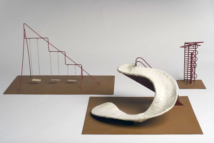 Playground Equipment, 1940: These antic designs—seen here in handmade models just a few inches long—were created for a Hawaii project, then pitched to New York City and rejected. A version of the swings finally went up in Atlanta in 1976.