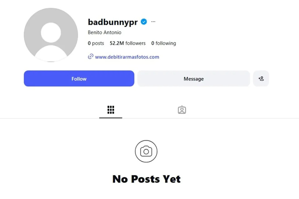 Bad Bunny's Instagram account on Monday, Feb. 9 Bad Bunny/Instagram