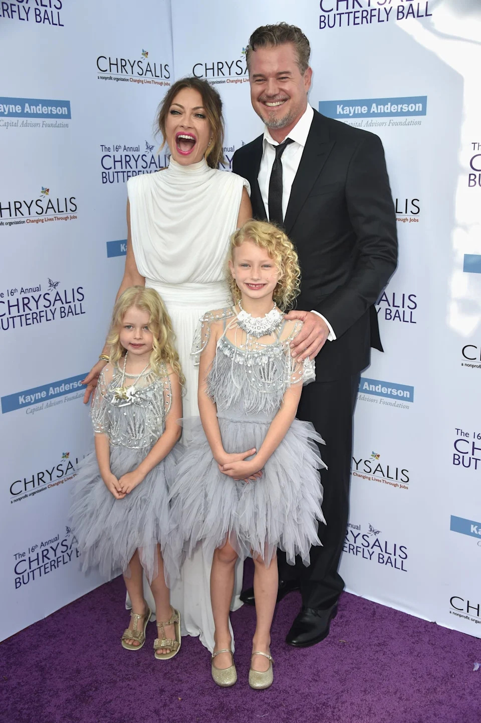 Eric Dane, pictured in 2017 with wife Rebecca Gayheart and daughters Billie and Georgia, died Thursday after announcing his ALS diagnosis in April 2025 (Getty)