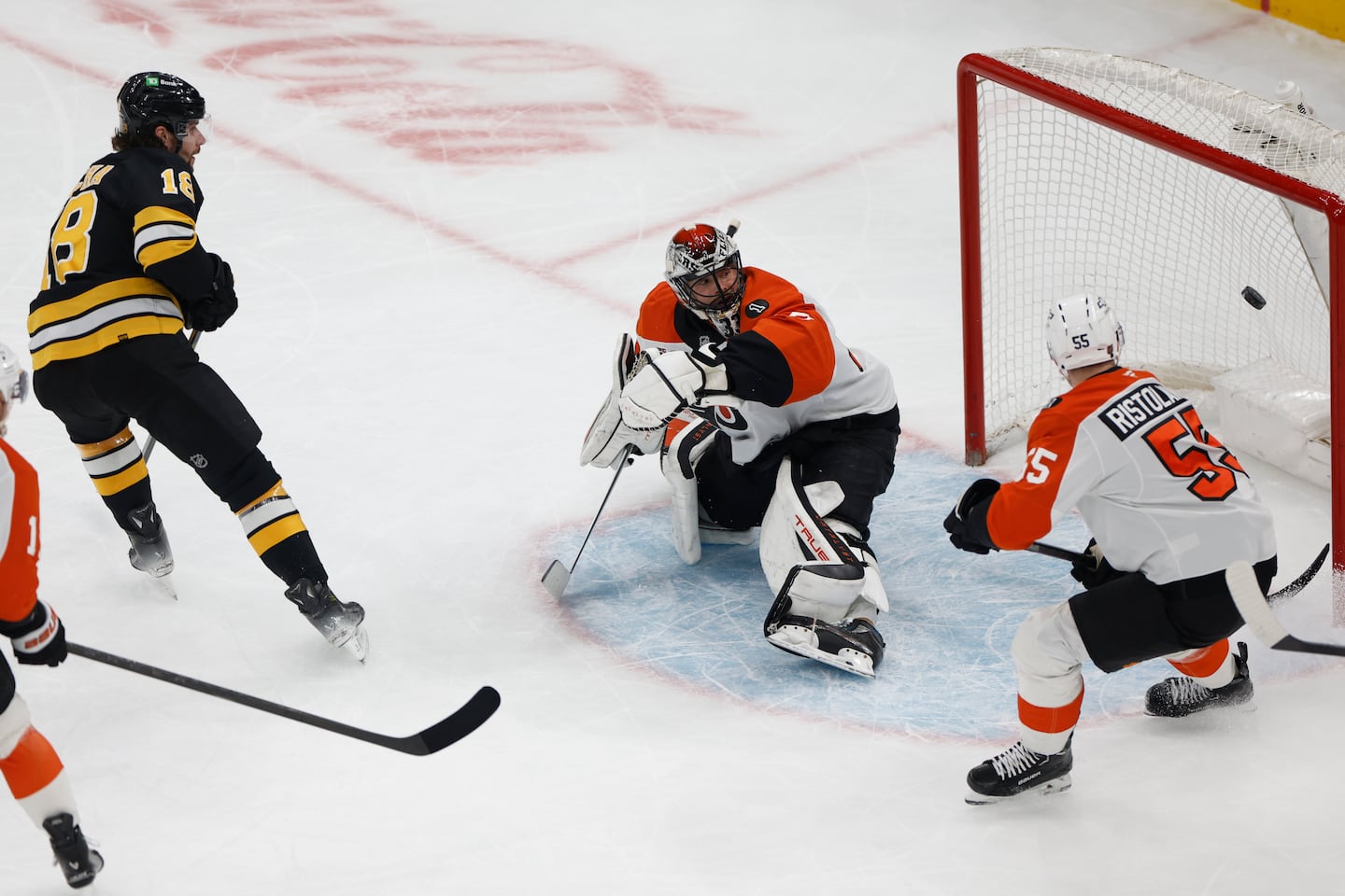 Bruins center Pavel Zacha was injured shortly after scoring in the first period of a Jan. 29 game against the Flyers.