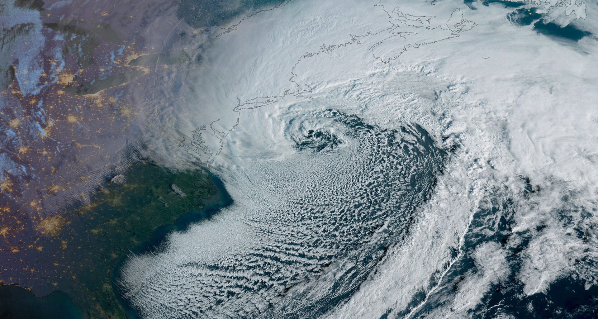 Satellites watch as bomb cyclone hits northeast U.S. with snow and lightning