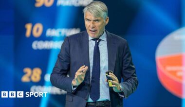 Roberto Rosetti, UEFA Refereeing Director, addresses the audience during the second day of the Portugal Football Summit