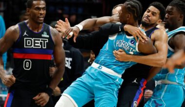 Pistons snap Hornets' 9-game win streak with 110-104 win in game marred by fight, ejections :: WRAL.com