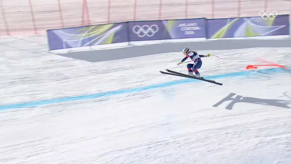CORTINA D'AMPEZZO, ITALY - FEBRUARY 08: (EDITOR’S NOTE: This Handout image/clip was provided by a third-party organization and may not adhere to Getty Images’ editorial policy.) Lindsey Vonn of Team United States crashes during the Women's Downhill on day two of the Milano Cortina 2026 Winter Olympics at Tofane Alpine Skiing Centre on February 08, 2026 in Cortina d'Ampezzo, Italy. (Screengrab by IOC via Getty Images)