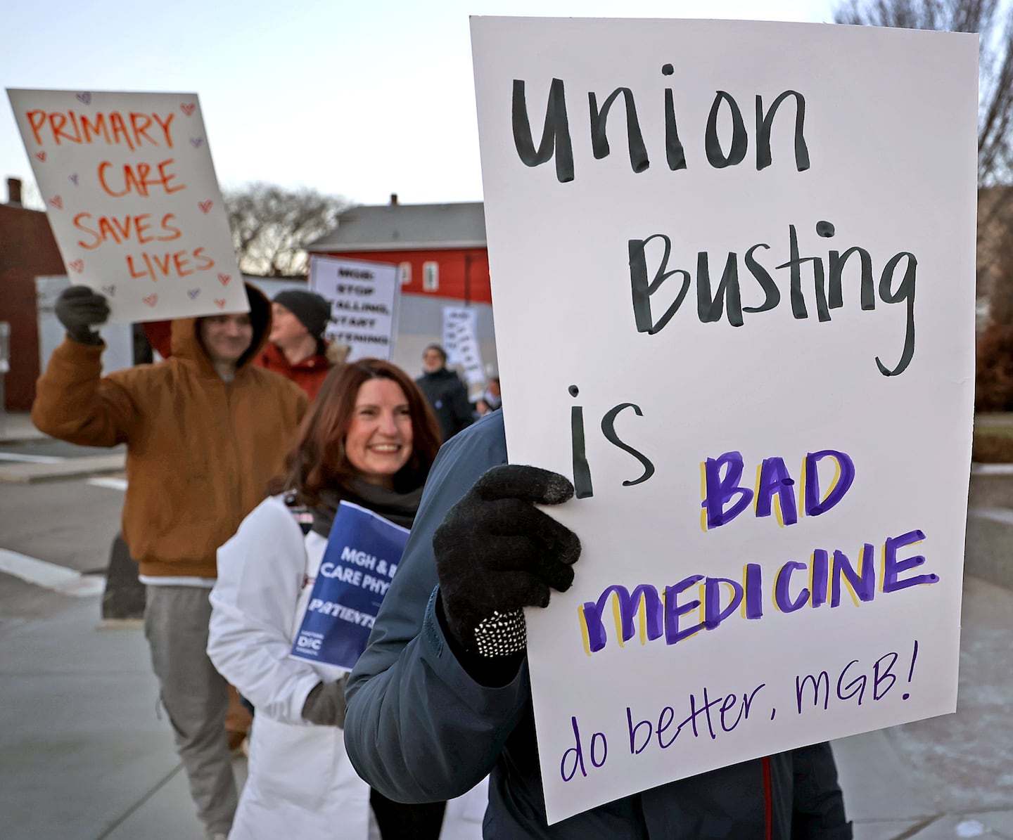 Primary care doctors from Brigham and Women's and Massachusetts General Hospital picketed in 2024. 