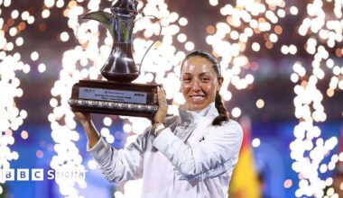 Jessica Pegula celebrates winning the Dubai Tennis Championships