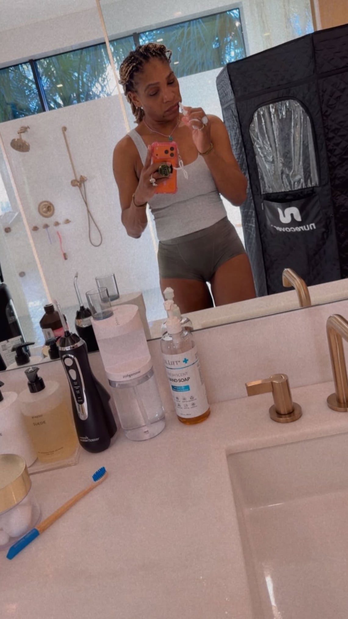 Serena Williams at home doing her beauty and wellness routines