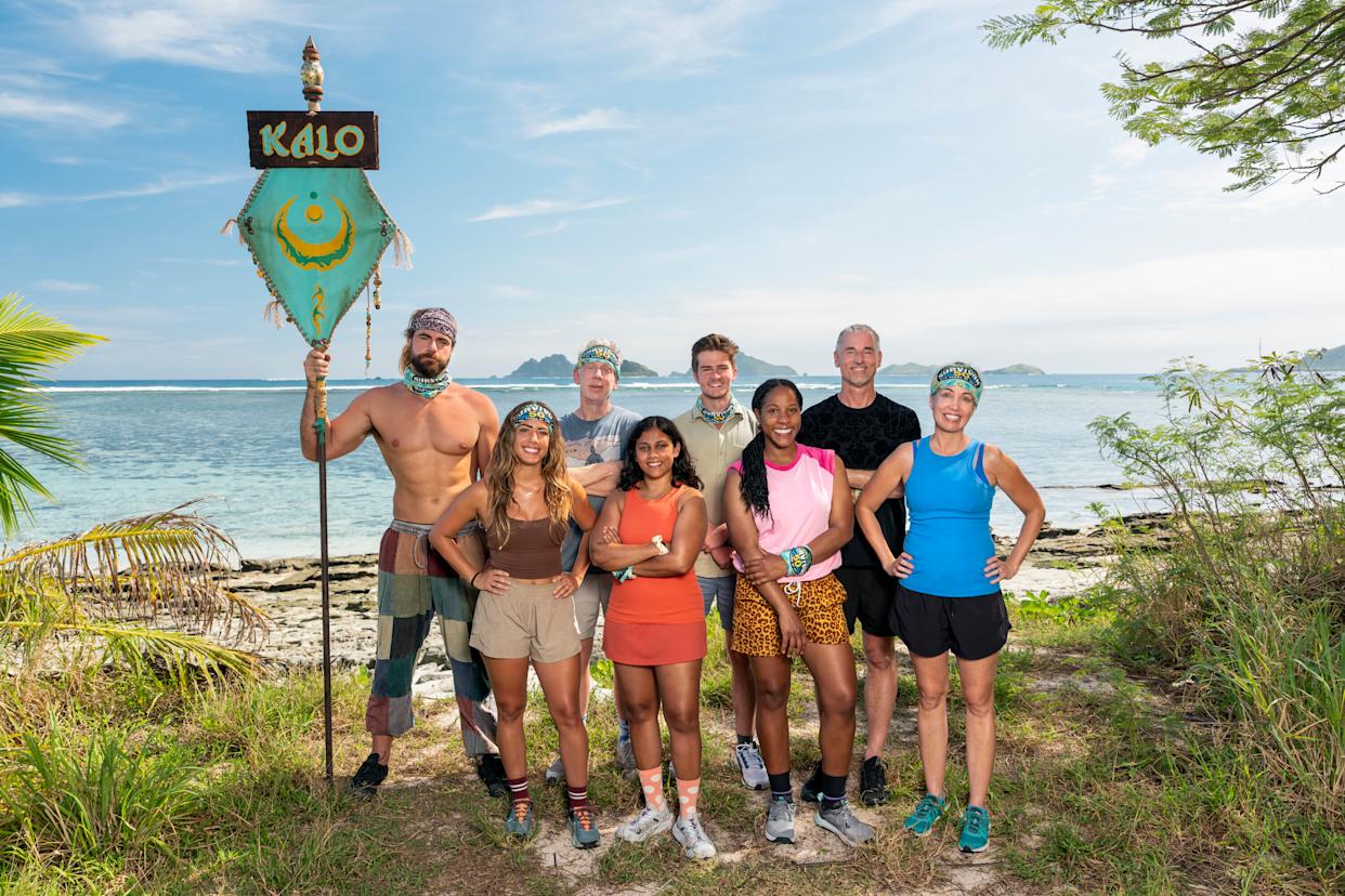 Kalo Tribe: Jonathan Young, Dee Valladares, Mike White, Kamilla Karthigesu, Charlie Davis, Tiffany Ervin, Benjamin "Coach" Wade and Chrissy Hofbeck.