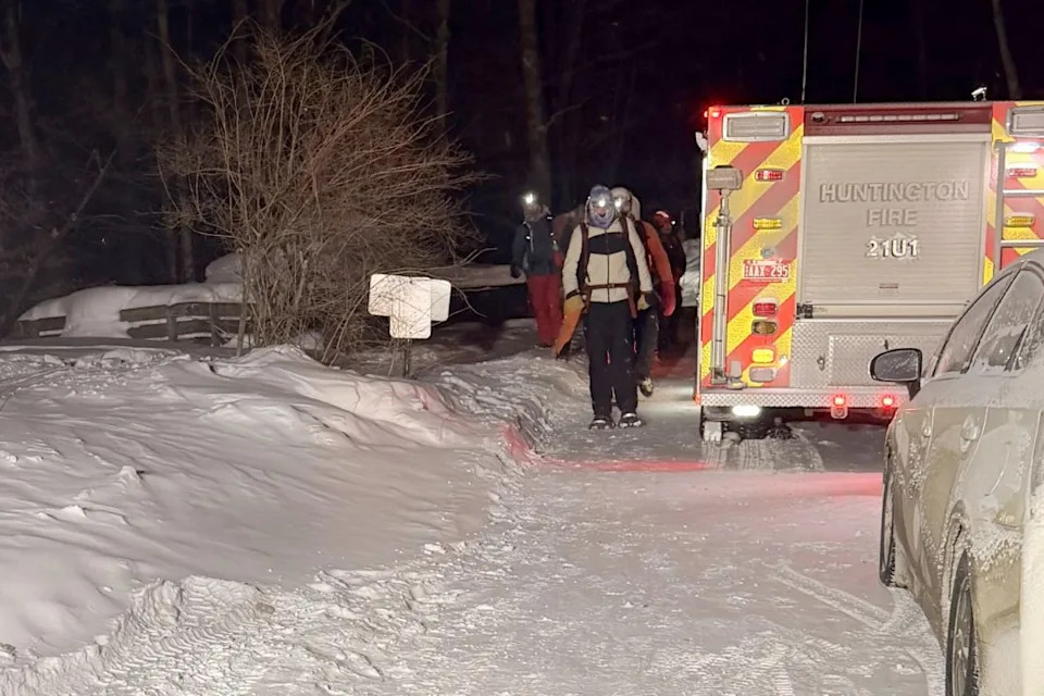Vermont State Police provided this photo of the response to the two stranded hikers on Camels Hump on Saturday, February 7, 2026.