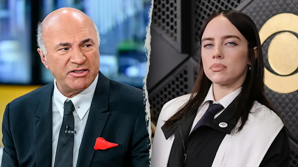 "Shark Tank" investor Kevin O'Leary and Billie Eilish in a split image
