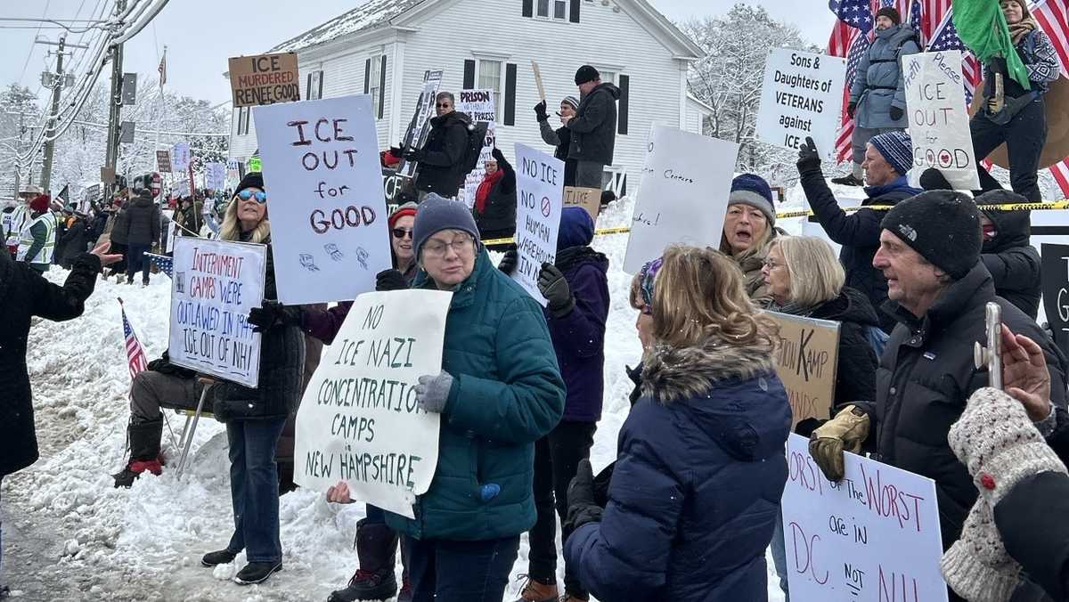Protesters gather in Merrimack for 'Ice Out' protest