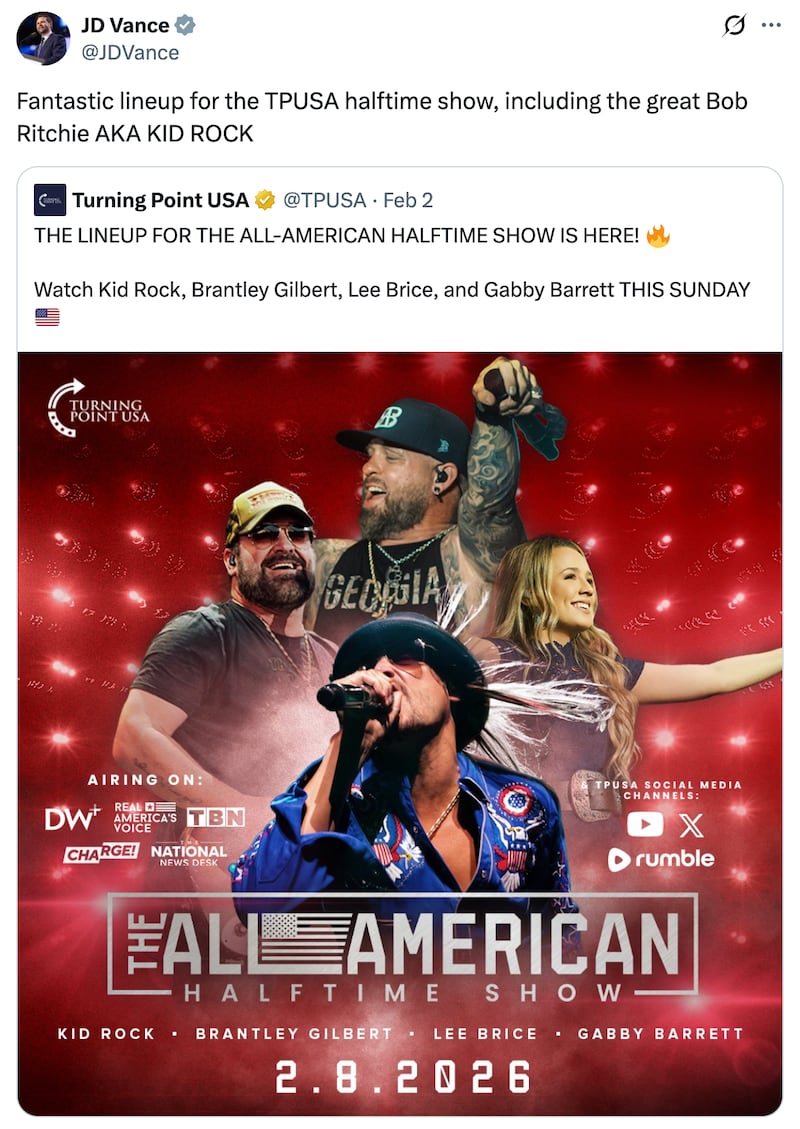 Vace plugged a TPUSA event starring Kid Rock.