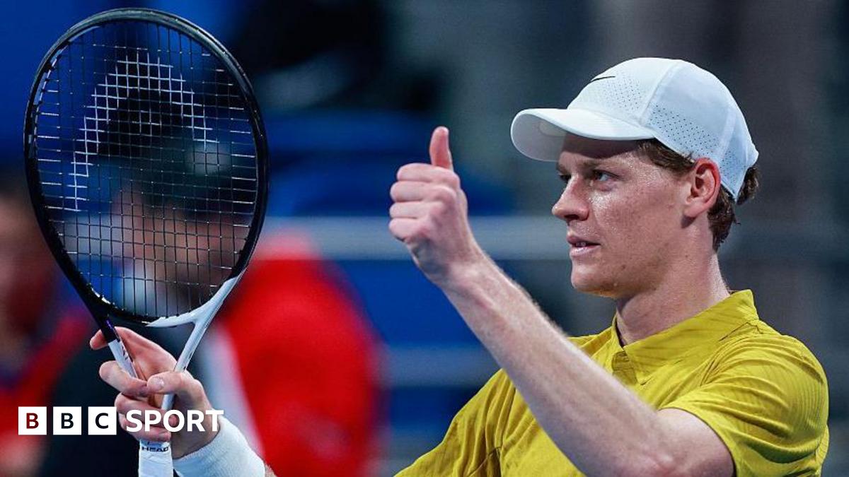 Jannik Sinner celebrates after beating Tomas Machac at the Qatar Open