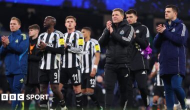 Newcastle players applaud after their Carabao Cup exit