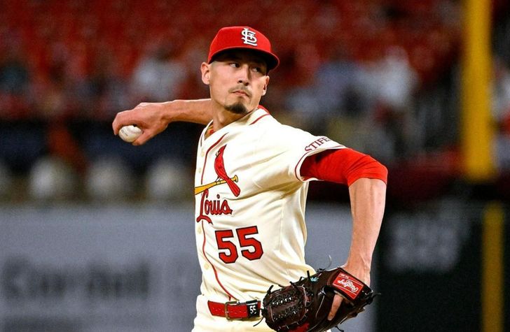 Riley O'Brien of the St. Louis Cardinals pitches against the San Francisco Giants during the clubs' Major League Baseball regular-season game at Busch Stadium in St. Louis, Oct. 8, 2025. Yonhap