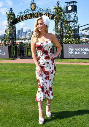 Former professional golfer and now social media personality, Paige Spiranac is seen during Melbourne Racing.