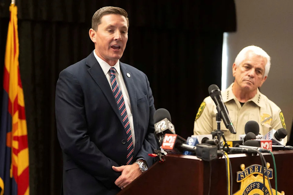 Rebecca Noble/Reuters - PHOTO: FBI Special Agent in Charge Heith Janke and Pima County Sheriff Chris Nanos give an update on the investigation after the disappearance of Nancy Guthrie in Tucson, Arizona, February 5, 2026.