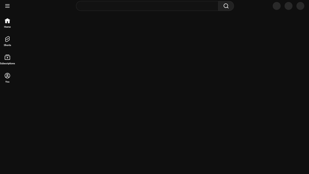 YouTube home screen during outage