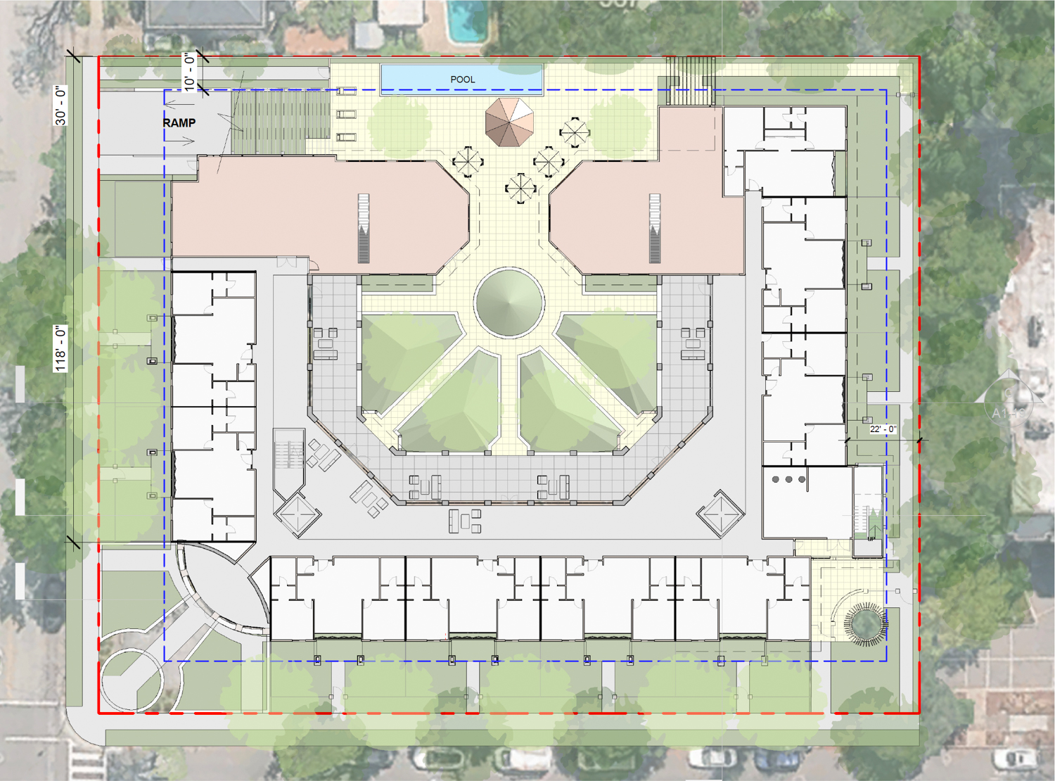 910 Webster Street ground-level floor plan, illustration by Carrasco & Associates