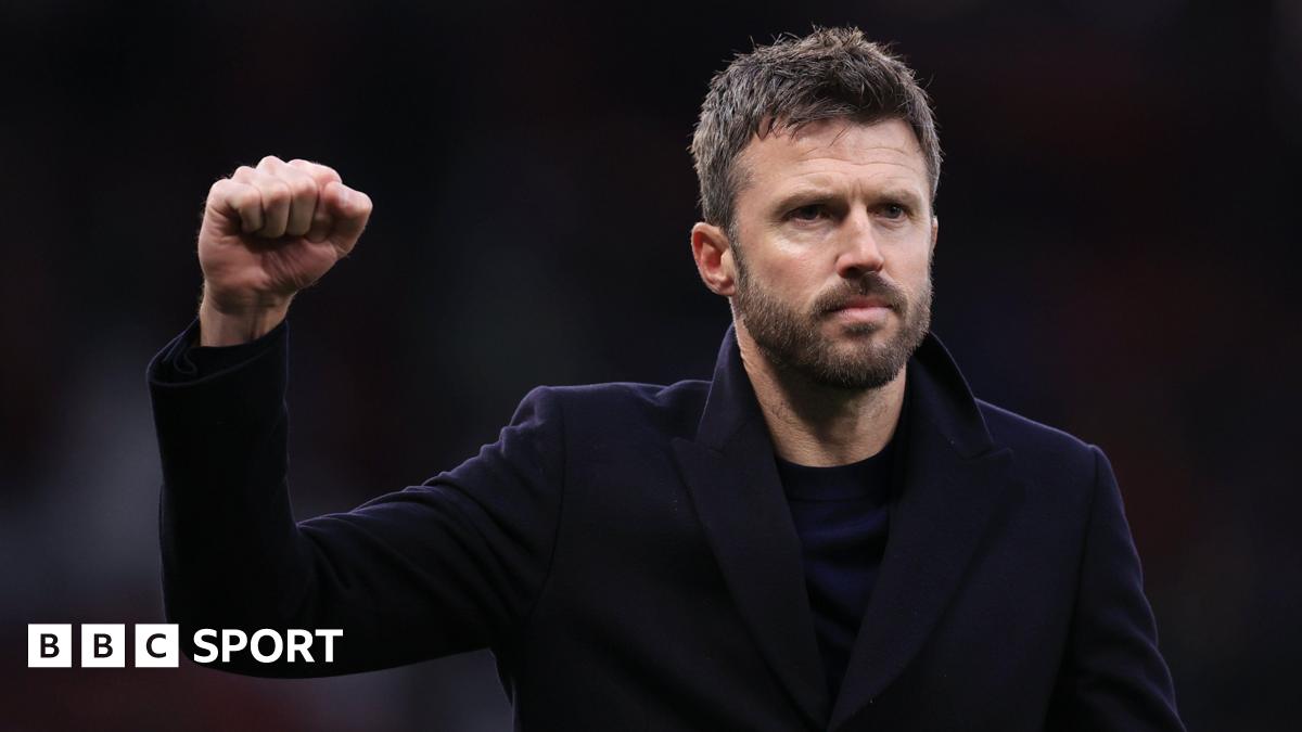 Manchester United interim boss Michael Carrick raises his fist in celebration after a Premier League win over Fulham