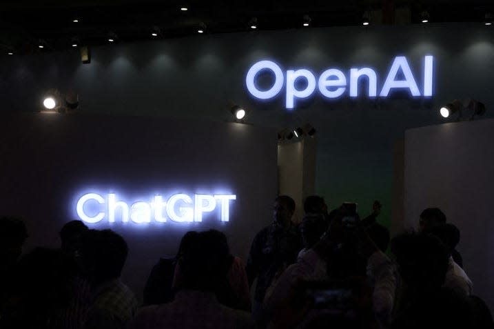 The OpenAI logo on display at the AI Impact Summit in New Delhi, India, where Sam Altman was one of the AI leaders in attendence.