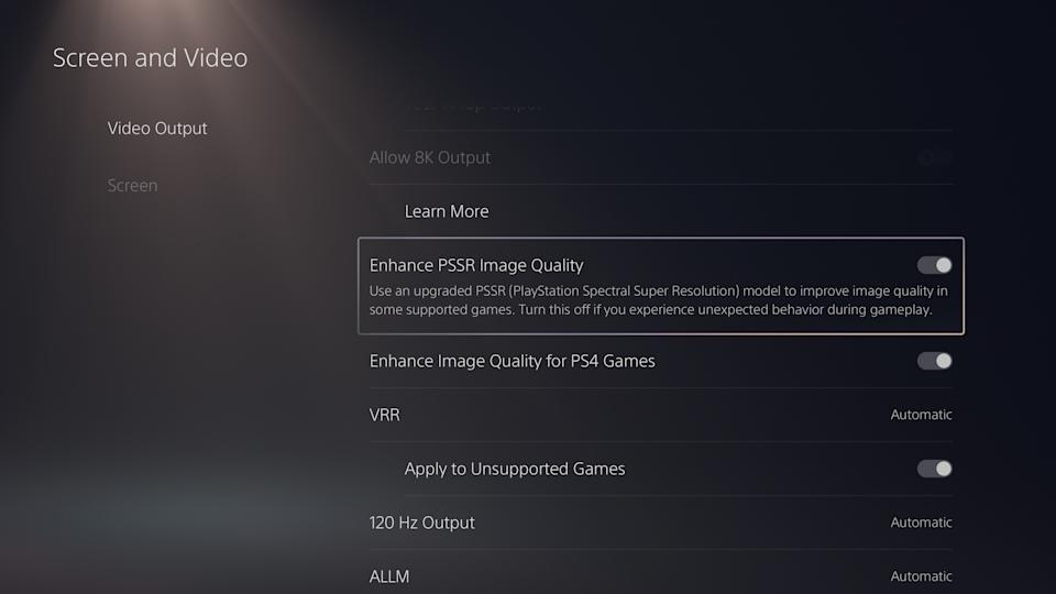 The new toggle for the upgraded version of PSSR that's coming to PS5 Pro consoles.