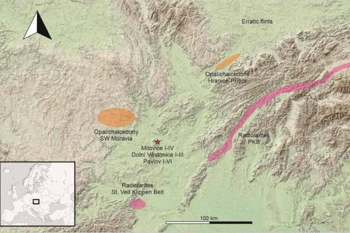 A Map Of South Moravia Showing The Geographic Distribution Of Raw Material Sources For Stone Tools During The Gravettian Period