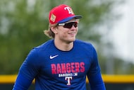 Texas Rangers minor league outfielder Max Martin participates in a spring training workout...