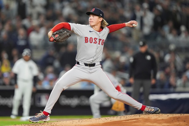 Boston Red Sox pitcher Connelly Early delivers against the New York Yankees during the first inning of Game 3 of an American League wild-card baseball playoff series, Thursday, Oct. 2, 2025, in New York. (AP Photo/Frank Franklin II)