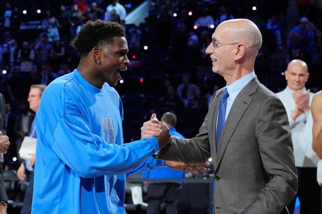 NBA commissioner Adam Silver and Timberwolves guard Anthony Edwards