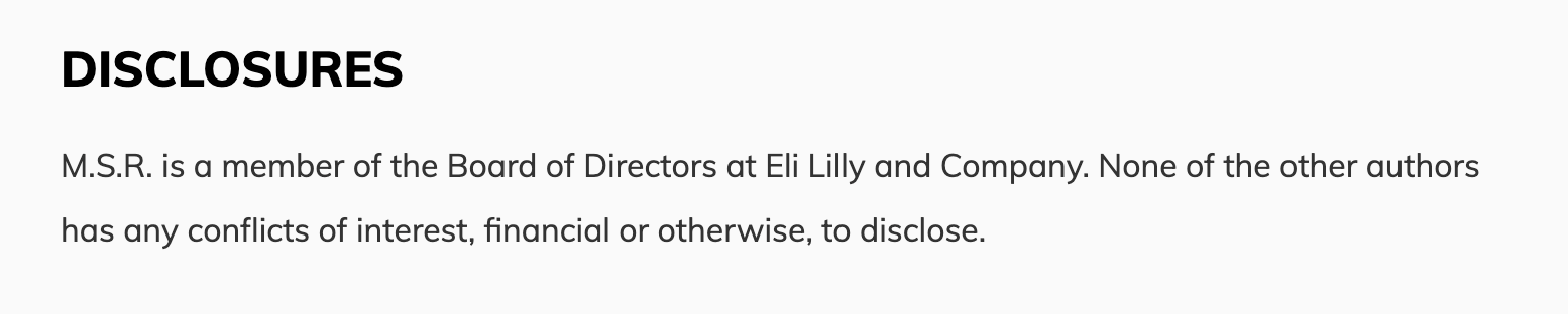 Dr. Marschall Runge discloses his financial ties to Eli Lilly in journal publications. 