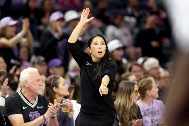 Golden State Valkyries head coach Natalie Nakase gives instructions to her players against the Dallas Wings in the fourth quarter of a WNBA game at Chase Center in San Francisco, Calif., on Thursday, Sept. 4, 2025. (Ray Chavez/Bay Area News Group)