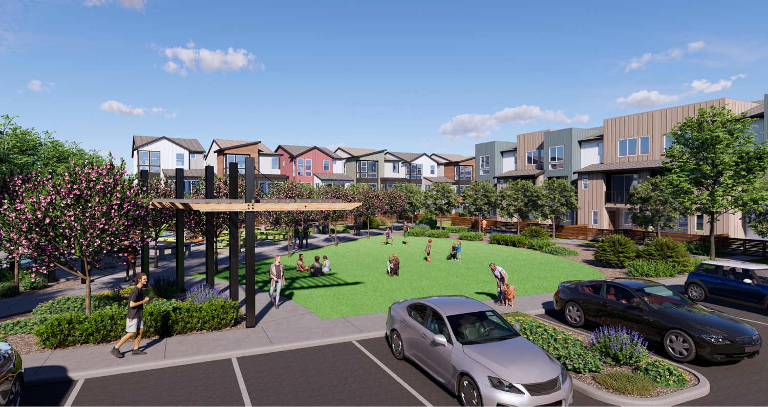 Bayshore Commons amenity space, rendering by Dahlin Group