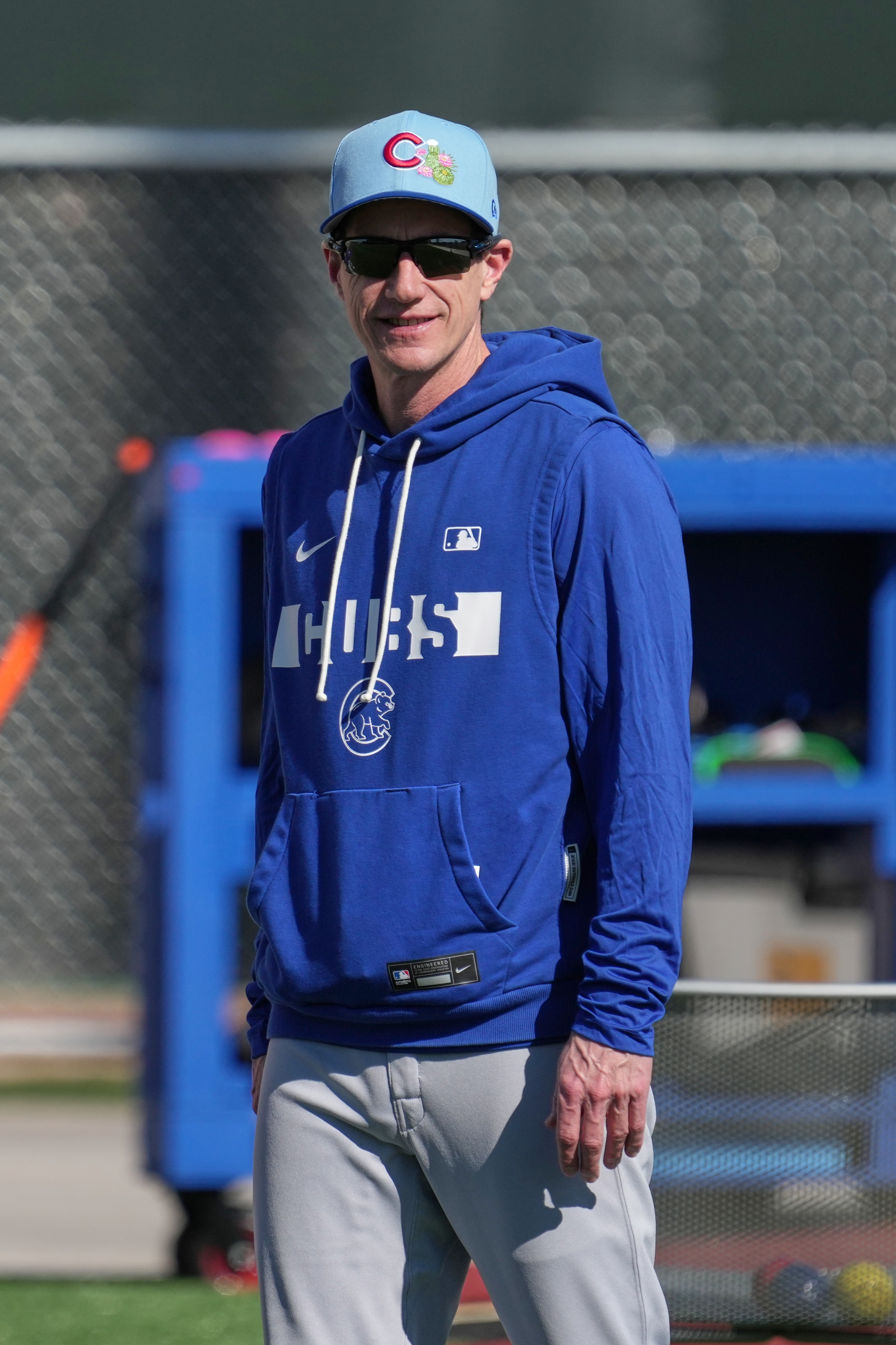 Cubs manager Craig Counsell smiles during a spring training workout...