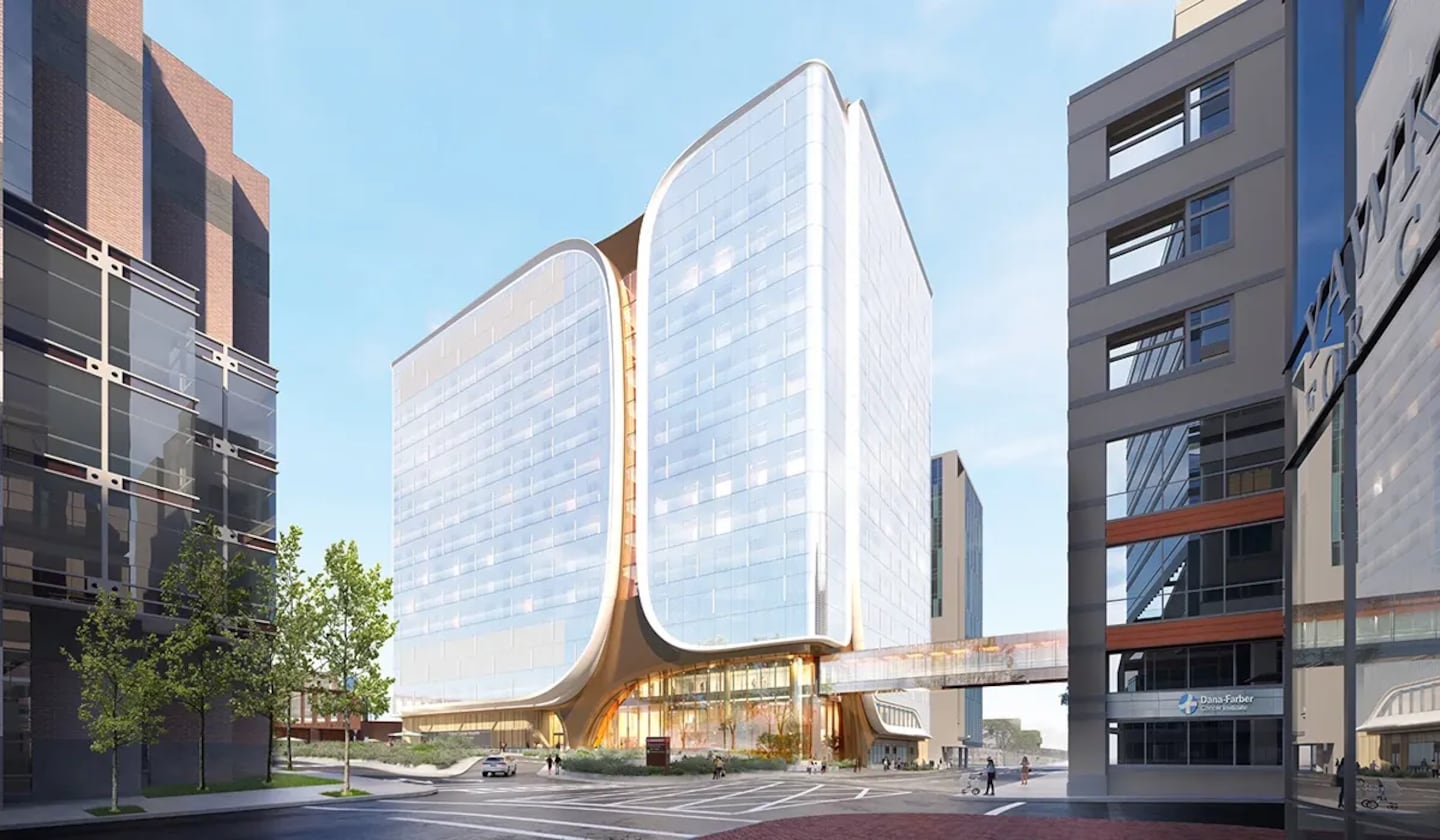 Renderings of the new Dana-Farber Cancer Institute cancer hospital building slated to open in 2031.