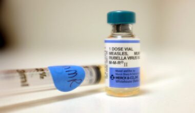 A bottle of measles vaccination.