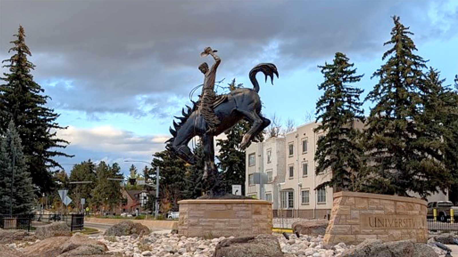 “A Deep Seat and a Long Rein" by bronze artist Chris Navarro is the newest tribute to the Cowboy State at the University of Wyoming. It's a larger-than-life sculpture of the iconic rodeo bronc Steamboat that's adorned Wyoming's license plates since 1936.