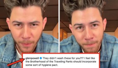 Glen Powell Reacts To Nick Jonas' Borrowed Pants Find