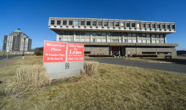 The empty Bank of America at 99 Founders Plaza in East Hartford in 2023. (Aaron Flaum/Hartford Courant)
