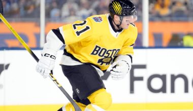 Alex Steeves assisted on the first of Mikey Eyssimont's two goals in the opening period for the Bruins on Wednesday night.