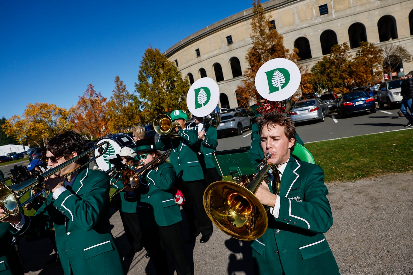 Members of the Dartmouth College Marching Band performed outside Harvard Stadium in November before the Big Green’s matchup against Harvard.