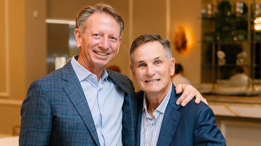 Brad Faxon and Peter Broome at the ALS Bridge Foundation launch event. (ALS Bridge Foundation)