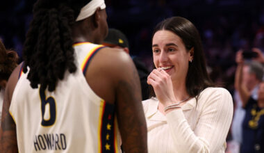 Indiana Fever guard Caitlin Clark (22) rushes up the court Friday, July 12, 2024, during the game at Gainbridge Fieldhouse in Indianapolis. The Indiana Fever defeated the Phoenix Mercury, 95-86.